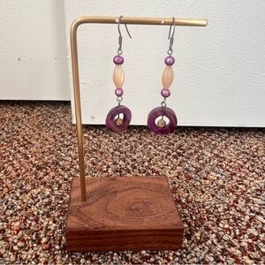 Purple white beaded dangle drop dainty circle handmade simple